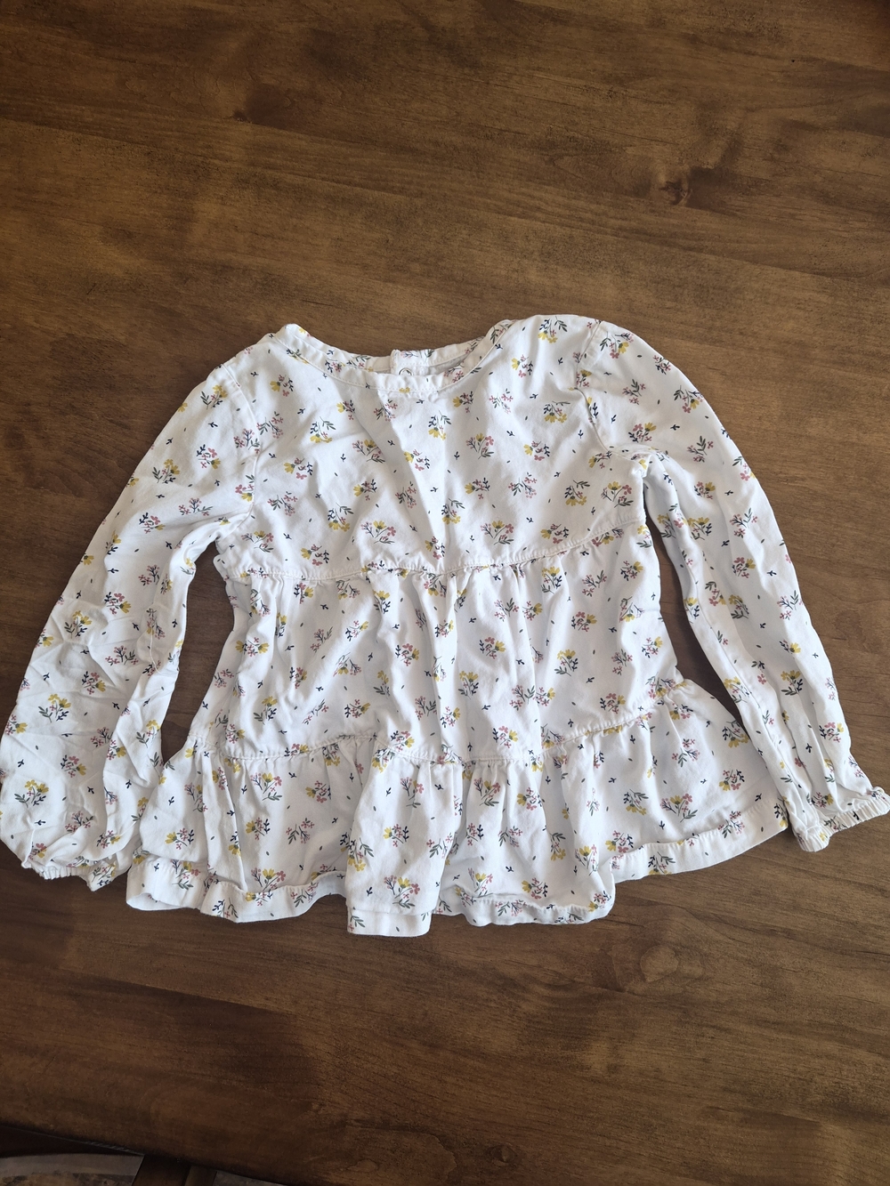 Carter's Creme Floral Tiered Ruffle Long-Sleeve Cotton Blouse 5T